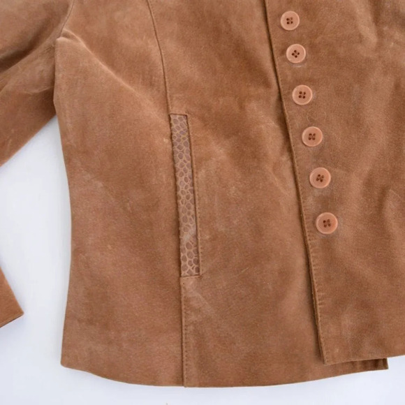 Vintage 100% Leather Suede Brown Button Up Light Jacket Blazer 18 UK - Picture 8 of 12